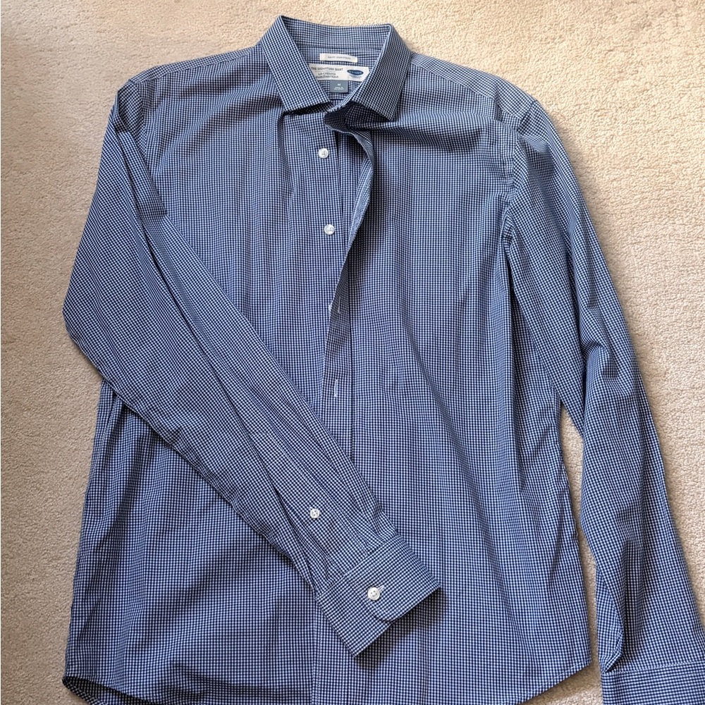 Old Navy Navy Micro-Check Dress Shirt